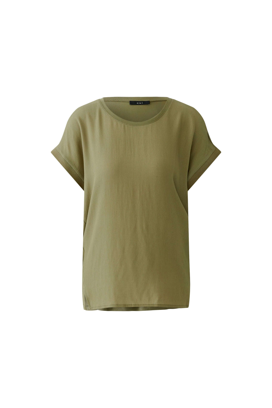 T-shirt Ayano fluide avec manches courtes retroussées et encolure ronde, coupe droite, idéal pour un look décontracté en superposition.
