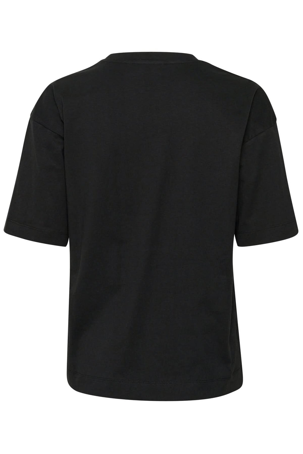 T-shirt noir à manches courtes, col rond, coupe ample, vue arrière, style décontracté, idéal pour un look quotidien.