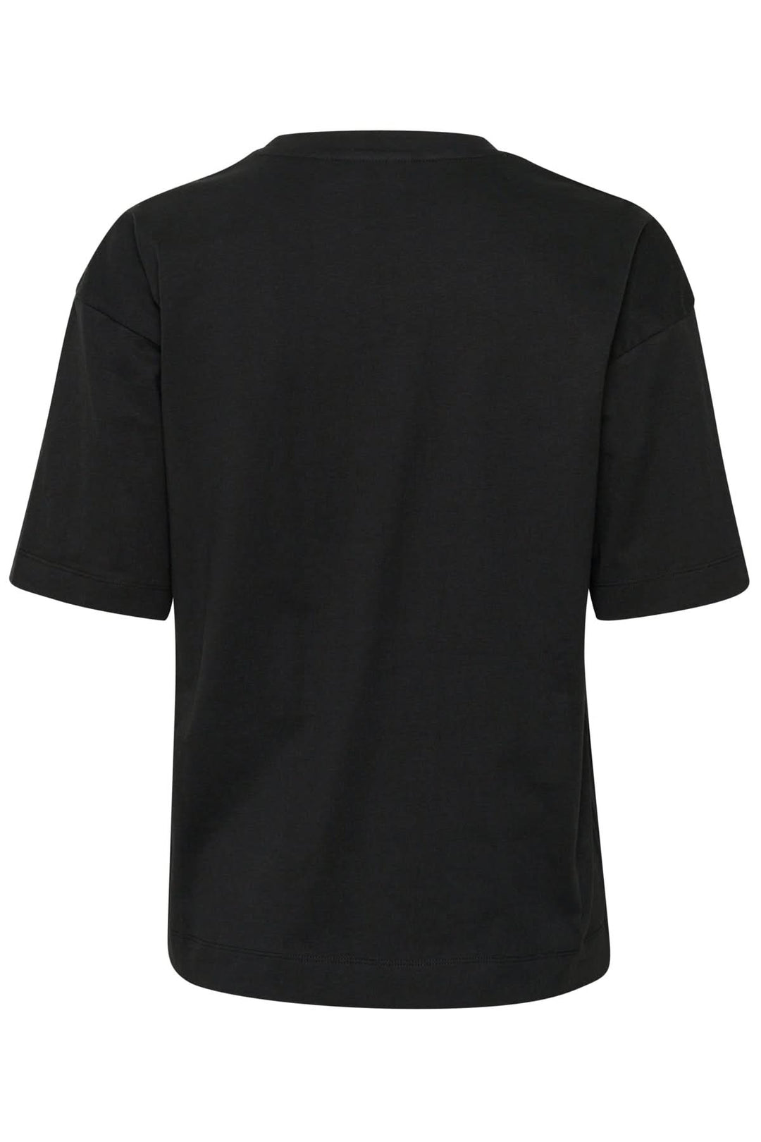 T-shirt noir à manches courtes, col rond, coupe ample, vue arrière, style décontracté, idéal pour un look quotidien.