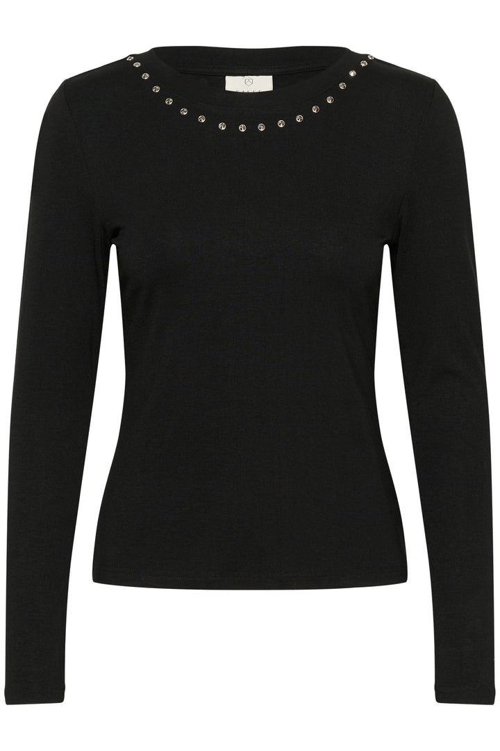 T-shirt Marty à manches longues ajustées avec encolure décorative pour un style féminin élégant.