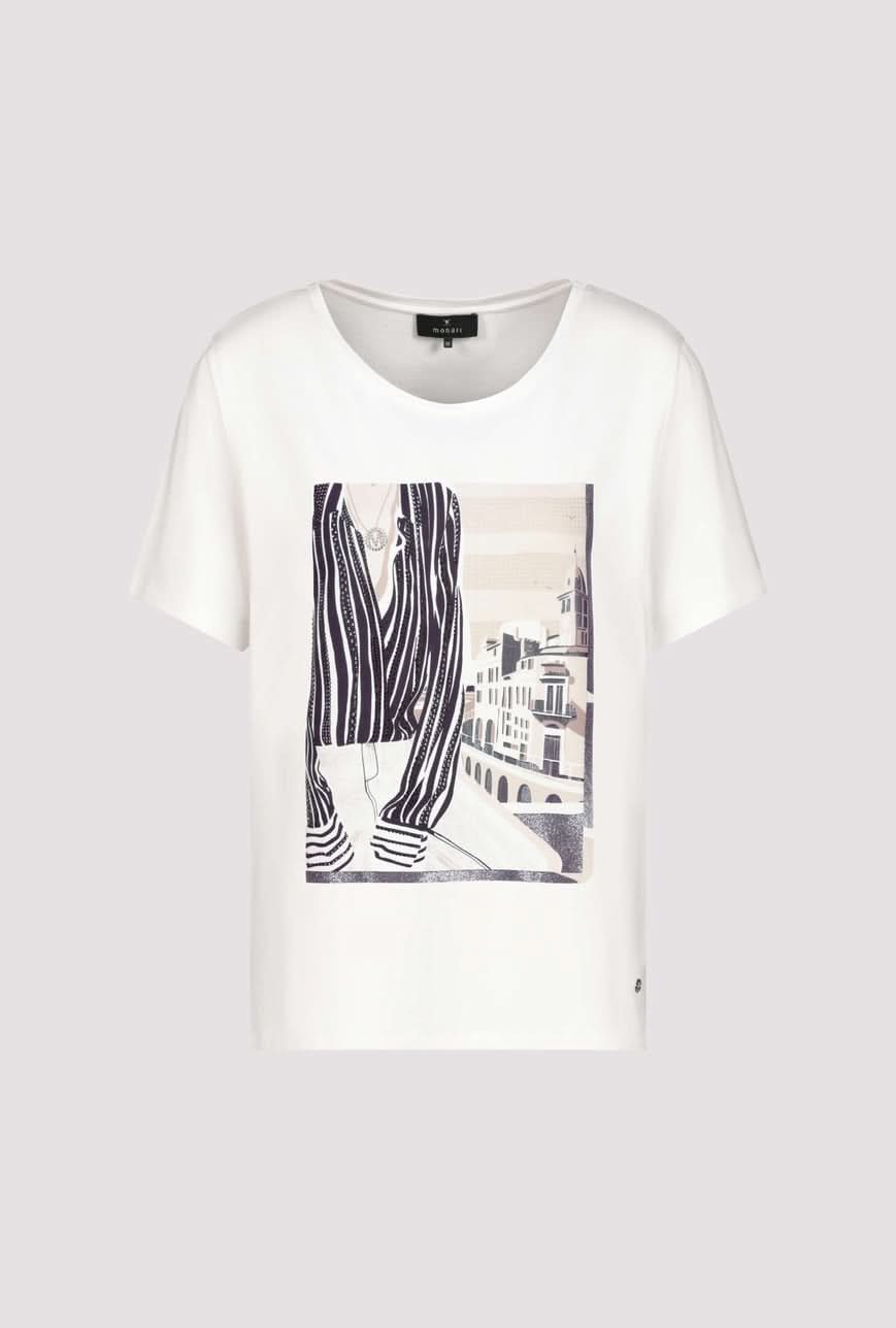 T-shirt blanc avec imprimé inspiré de Biarritz et détails scintillants en strass.