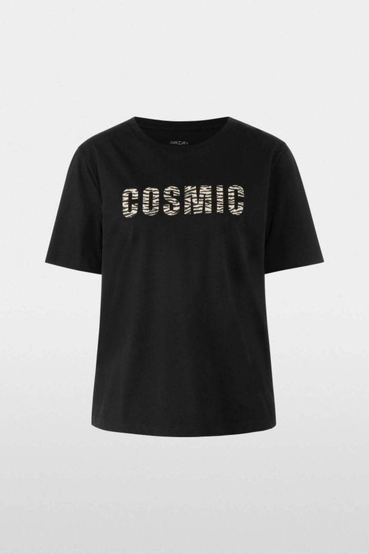 T-shirt classique col rond en coton bio, imprimé animalier "Cosmic Love" durable "Rethink Together", manches courtes, noir.