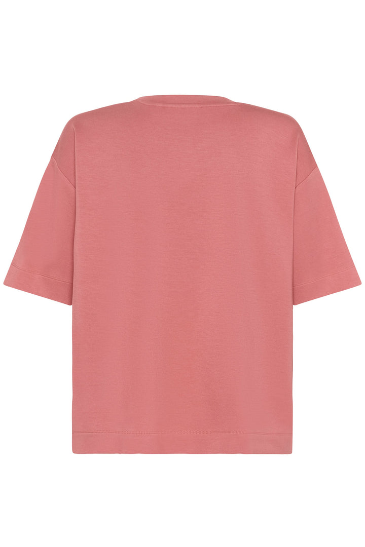 T-shirt coupe ample Pannie rose à manches courtes, vue arrière. Confortable et moderne, idéal pour un style décontracté.