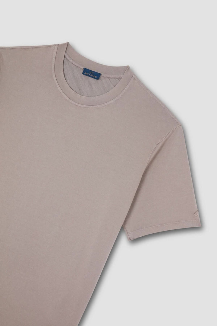 T-shirt en coton uni de couleur beige, coupe décontractée, doux et respirant, de la marque Paul & Shark.