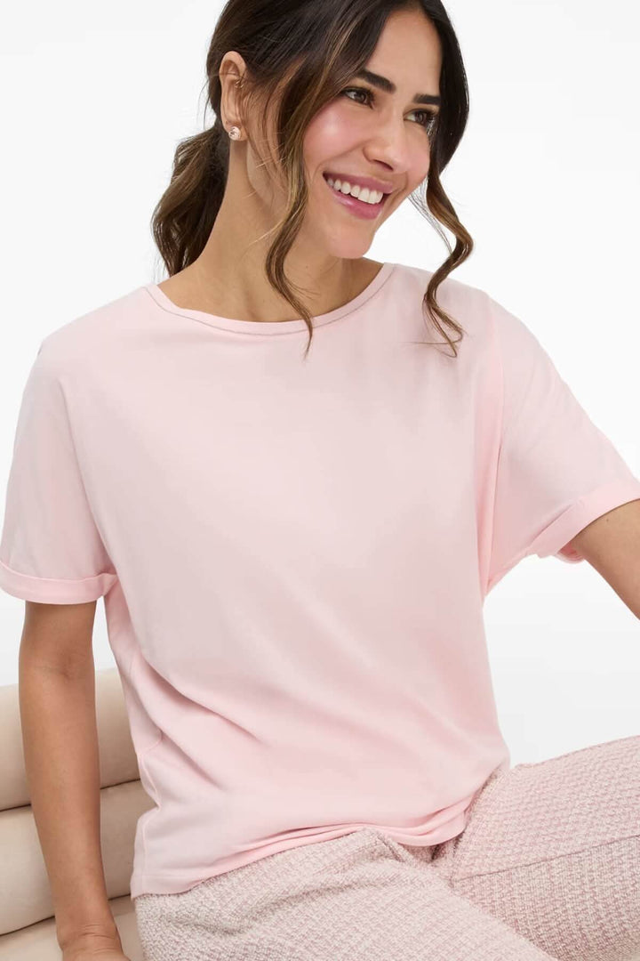 T-shirt en jersey Caelen rose, ample avec épaules tombantes, style moderne et élégant pour le printemps.
