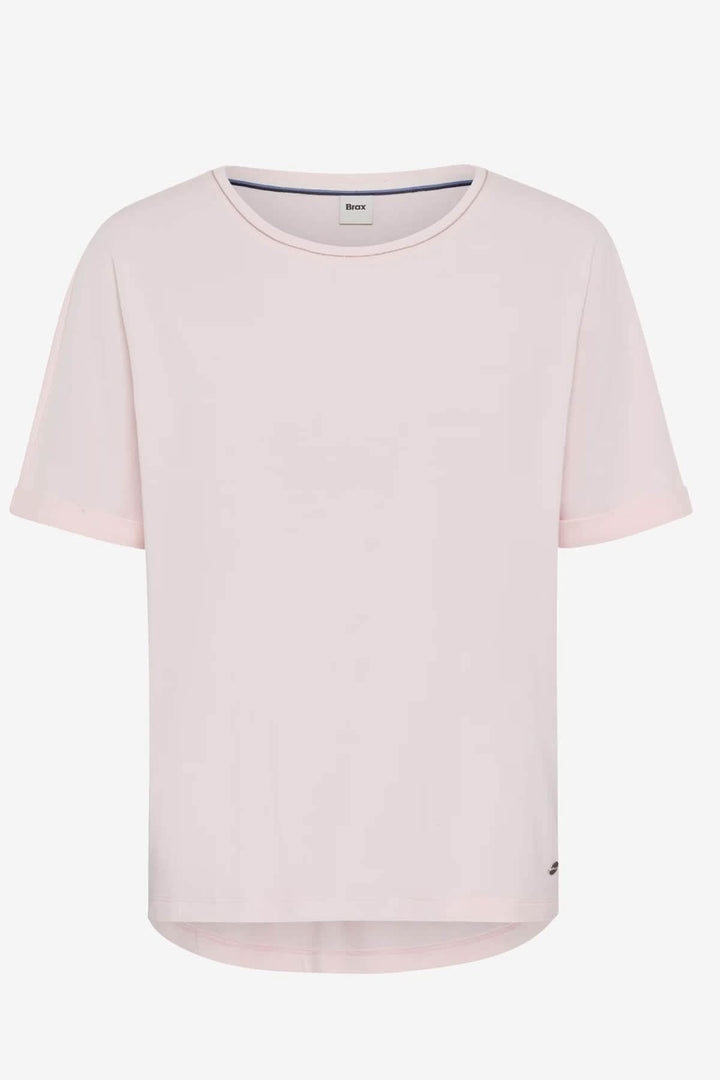 T-shirt en jersey Caelen rose, coupe ample, épaules tombantes et encolure ronde, idéal pour un look décontracté.