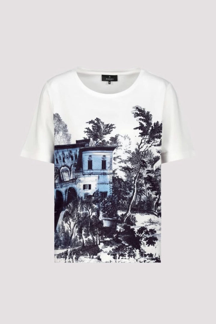 T-shirt imprimé « Jardin Anglais » en coton-modal avec motif paysager et strass, coupe régulière et encolure ronde.