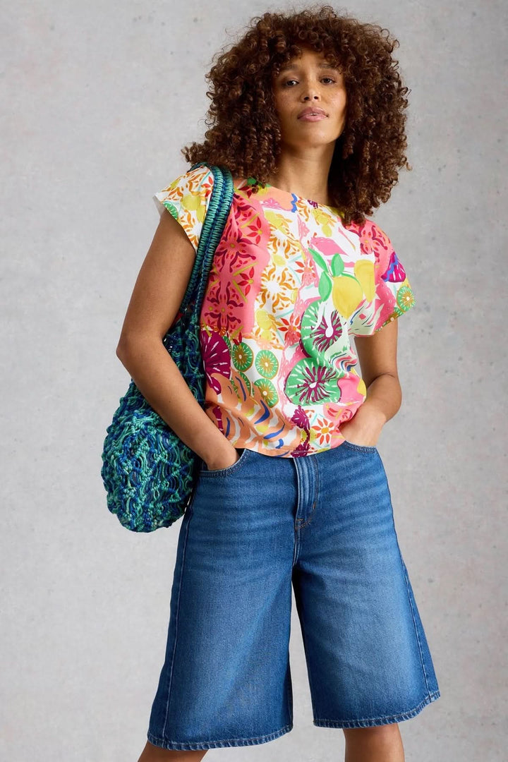 T-shirt with a mixed-fabric print