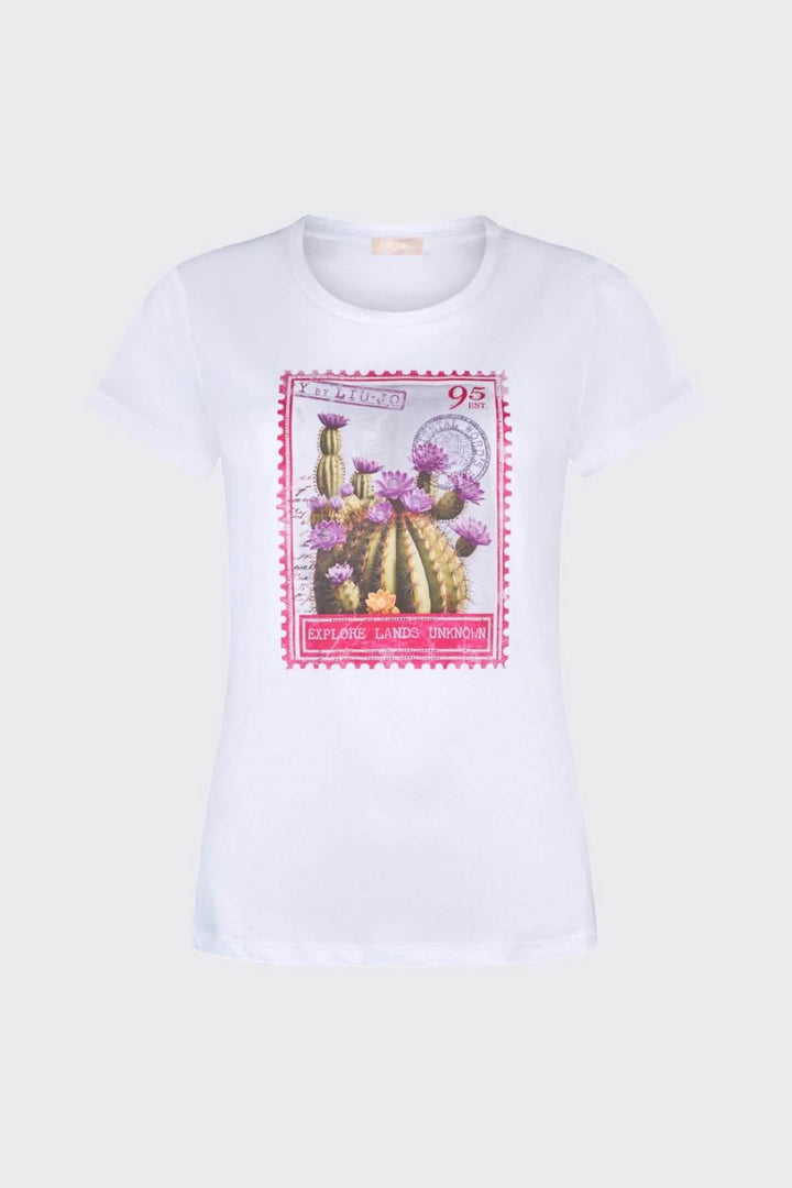 T-shirt à manches courtes avec imprimé graphique de cactus, mode féminine décontractée.