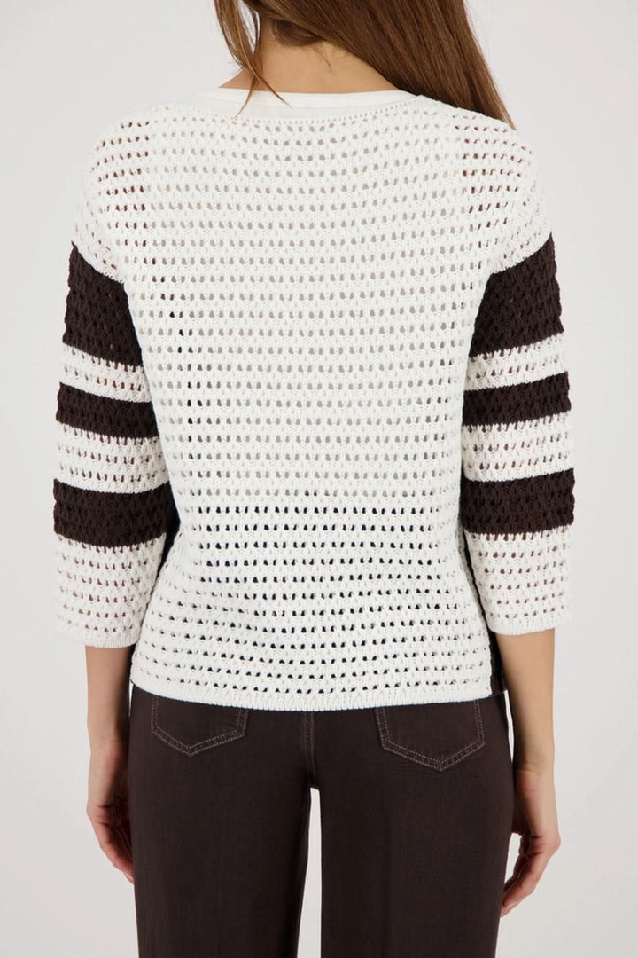 Long-sleeve striped openwork sweater