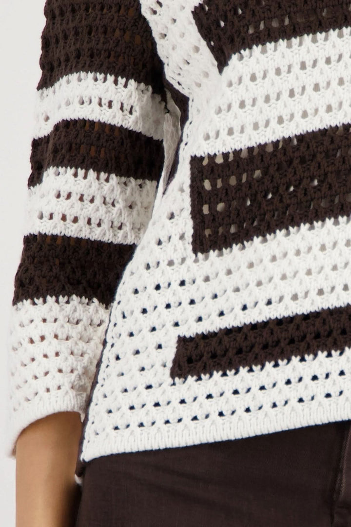 Long-sleeve striped openwork sweater