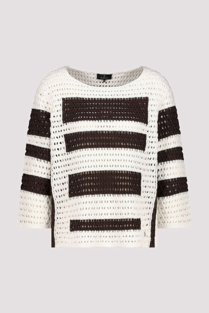 Long-sleeve striped openwork sweater