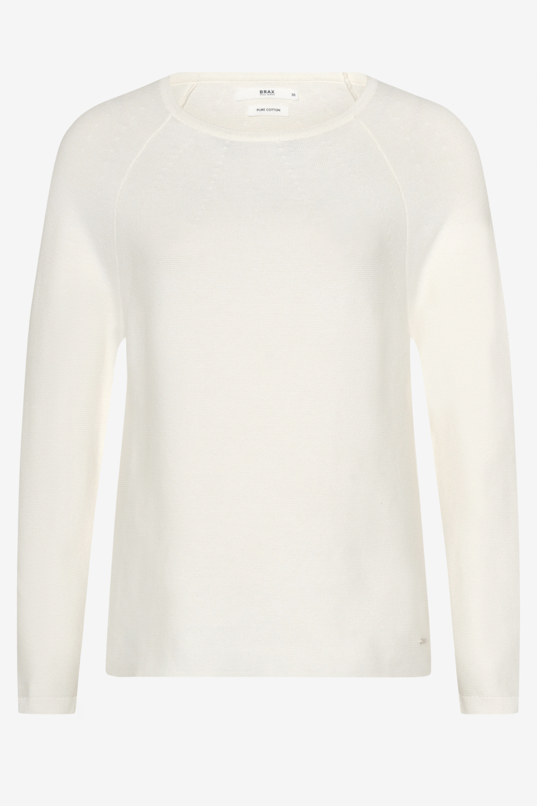 Tricot col rond Lesley en blanc, maille fine, style décontracté pour l'automne, confortable et élégant.