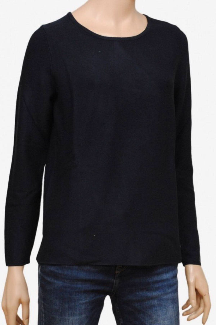 Tricot col rond Lesley, couleur noire, à manches longues, parfait pour l'automne et le style décontracté.