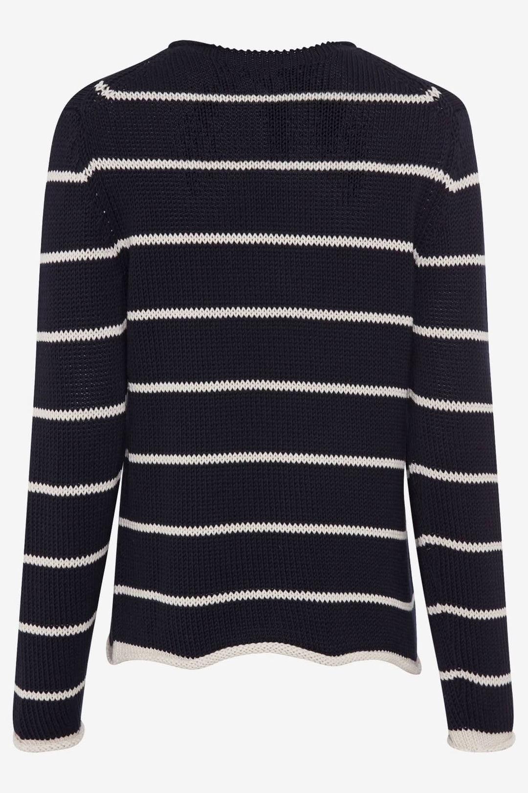 Pull Lesley de Brax, tricot rayé horizontal en coton, coupe droite et col rond classique, dos élégant.