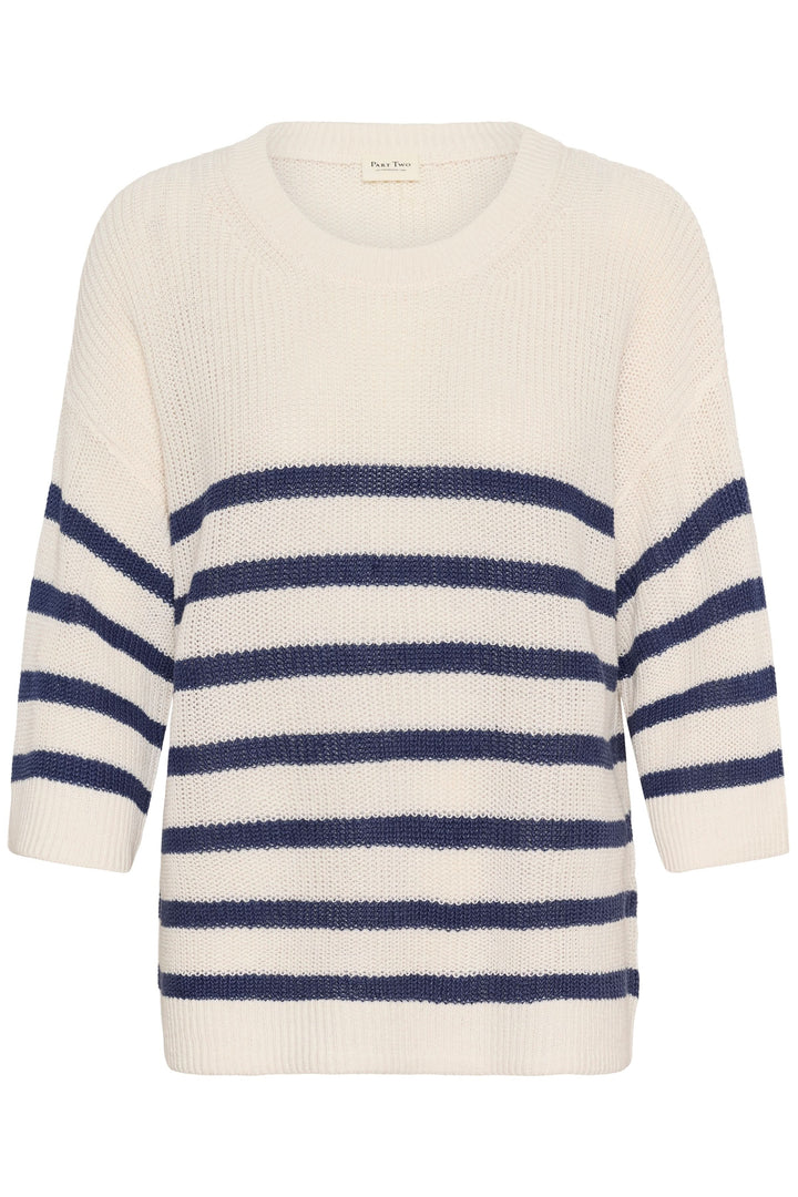 Tricot lin et coton Aliza à rayures bleues et blanches, manches courtes, coupe décontractée pour mi-saison.