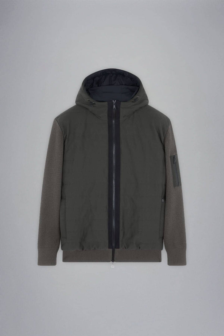 Veste imperméable à capuchon hybride Paul & Shark, matelassée à l'avant, manches en tricot, moderne et confortable.
