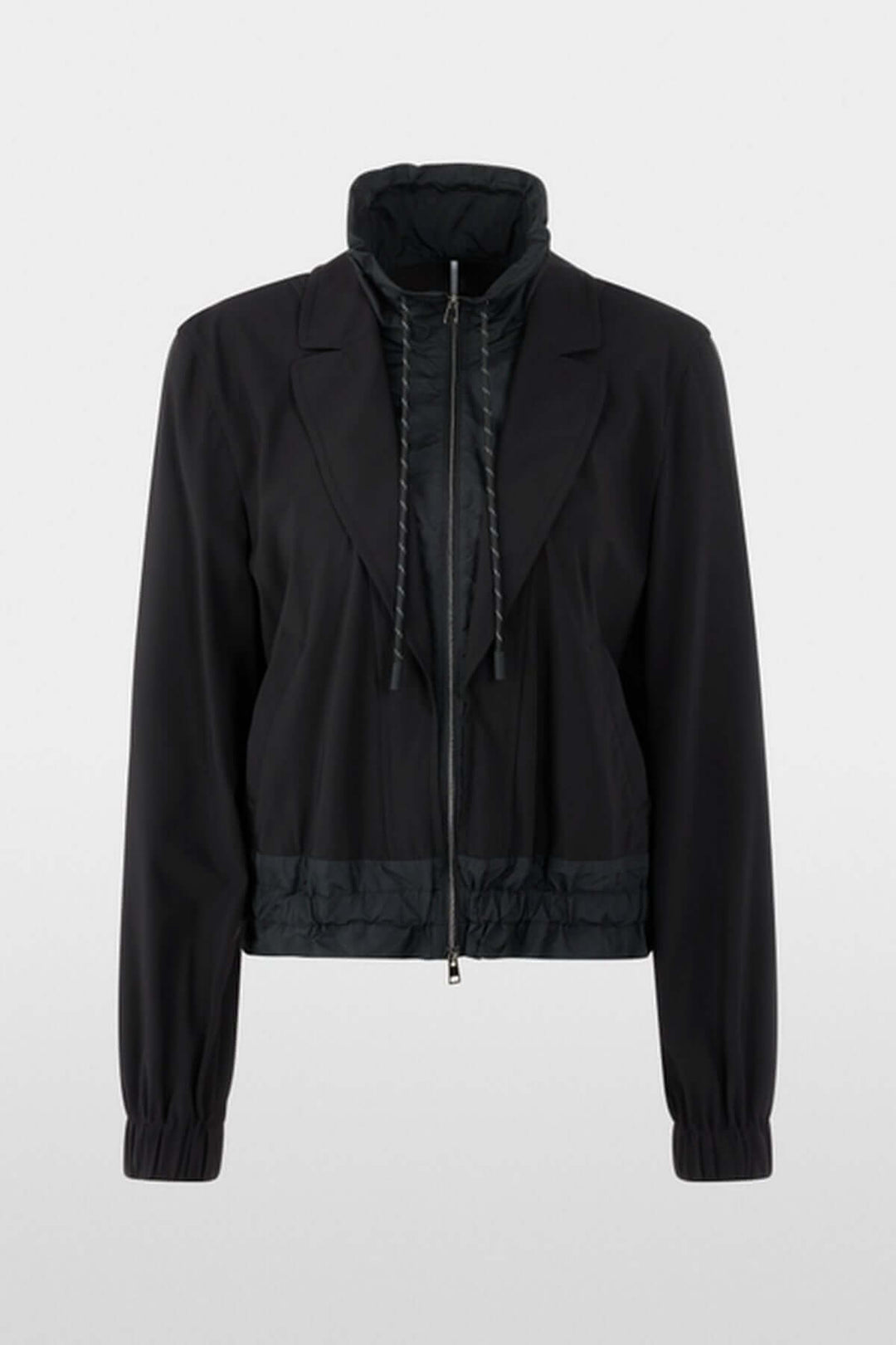 Veste légère à col blazer et poignets élastiques, style sportif et élégant, avec fermeture éclair et poches latérales, non doublée.