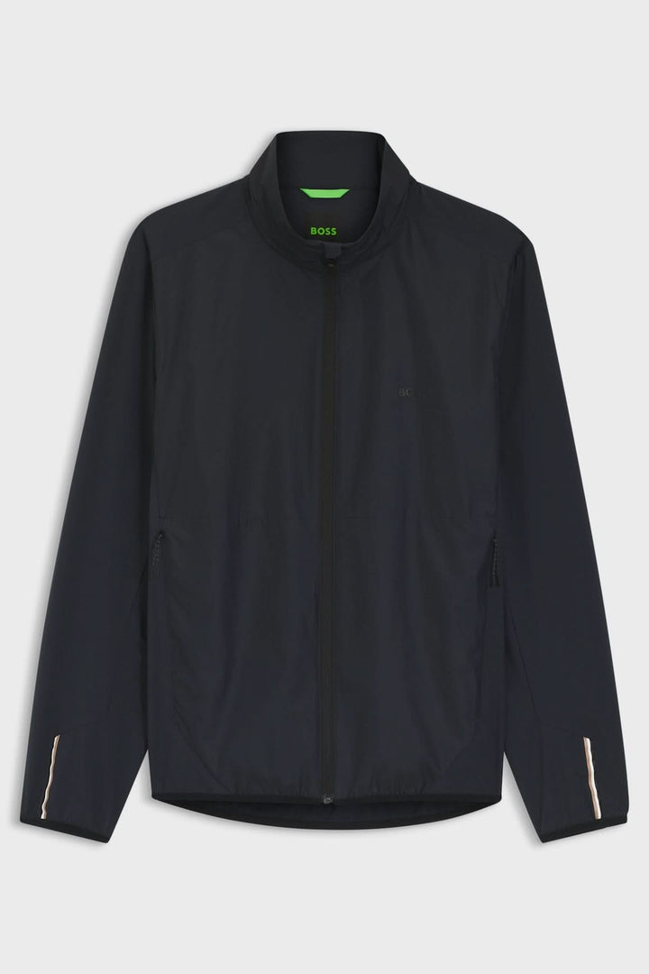 Veste légère zippée à col montant élégante et fonctionnelle, idéale pour la mi-saison avec une coupe droite et poches latérales zippées.