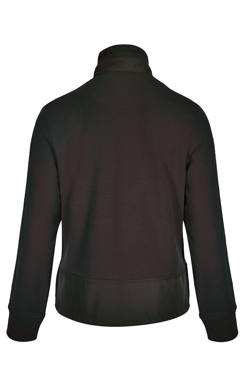 Veste zippée manches longues vue de dos avec col montant et coupe droite, idéale pour un style décontracté ou habillé.