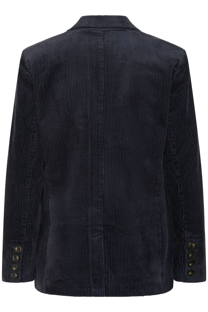 Veston Leni en velours côtelé, coupe ajustée, de couleur noire, vue arrière avec détails des boutons.