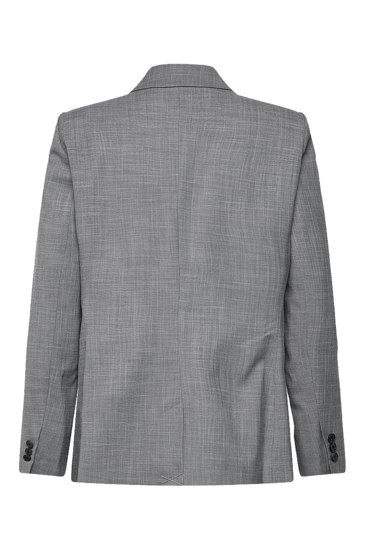 Veston tailleur structuré Cadie gris avec coupe droite élégante et col à revers classique, vu de dos.