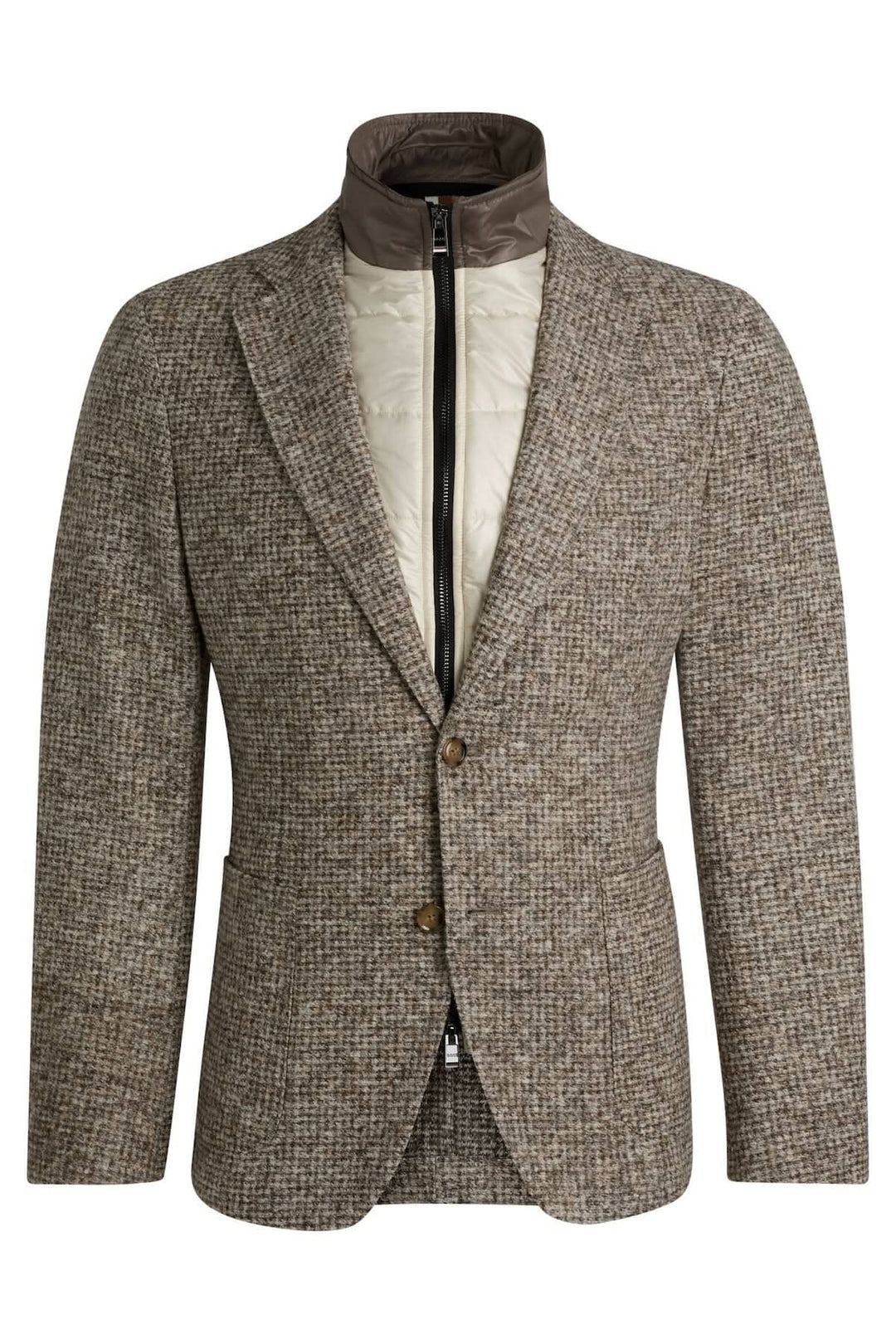 Veston texturé avec encolure amovible, intérieur zippé et coupe cintrée, en mélange de coton et laine.