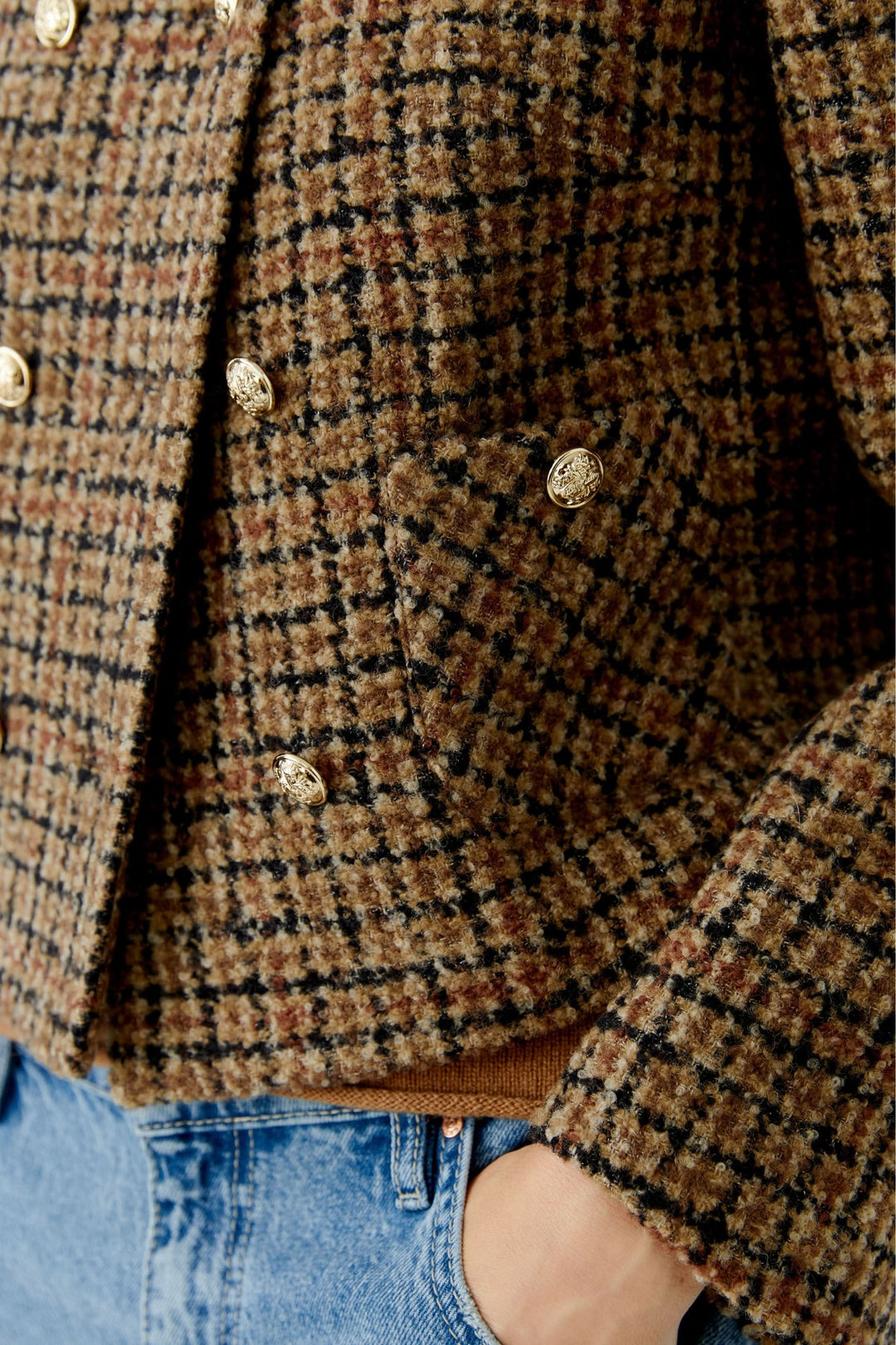 Veste courte à carreaux, boutons dorés
