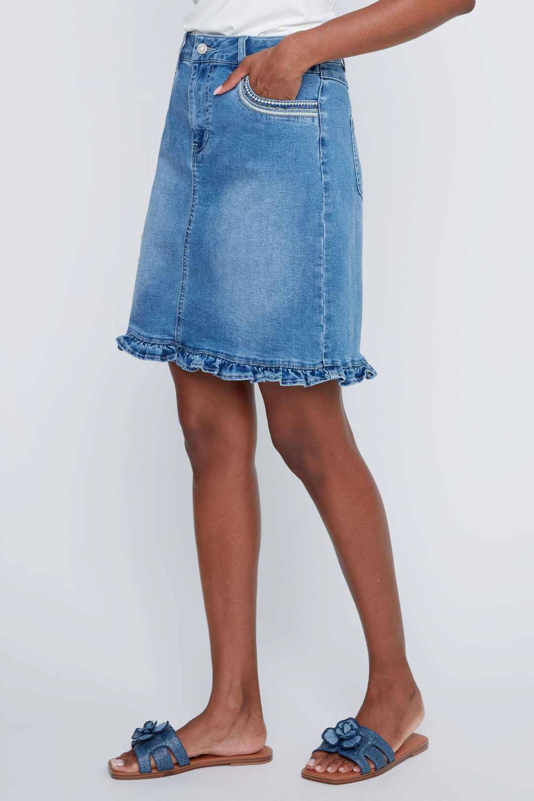 Denim ruffle skirt