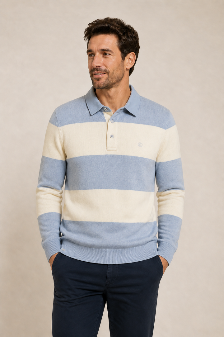 Long-sleeve striped polo shirt