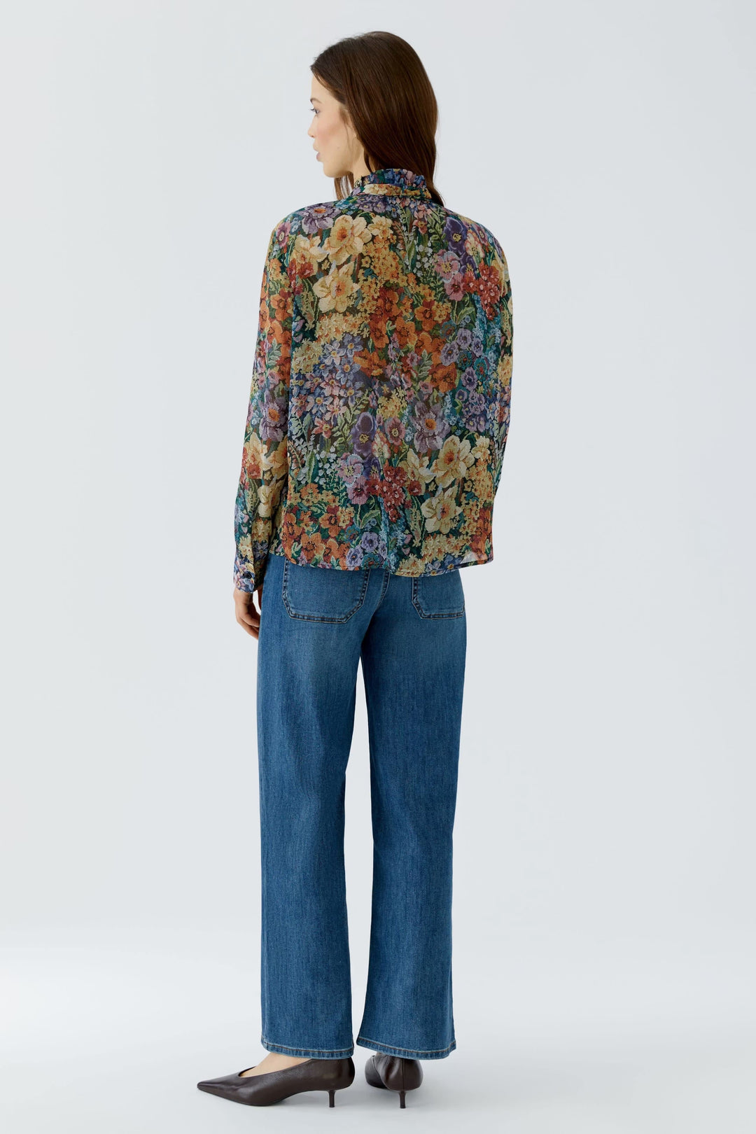 Vue de côté blouse imprimée pour femme Rouge à motifs floraux Oui - Valérie Simon