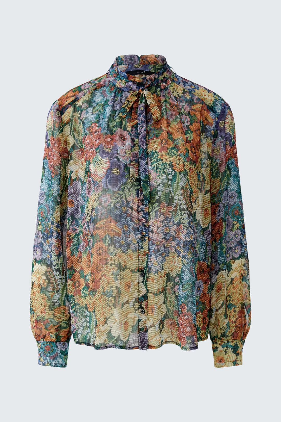 Vue de face blouse imprimée Oui pour femme multicolore avec motifs abstraits - Valérie Simon