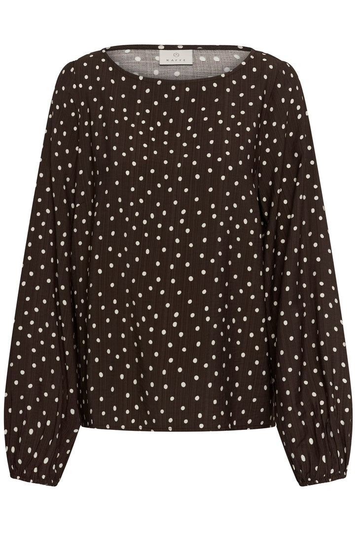 Vue de face blouse à pois Kaffe blanche femme sans col - Valérie Simon