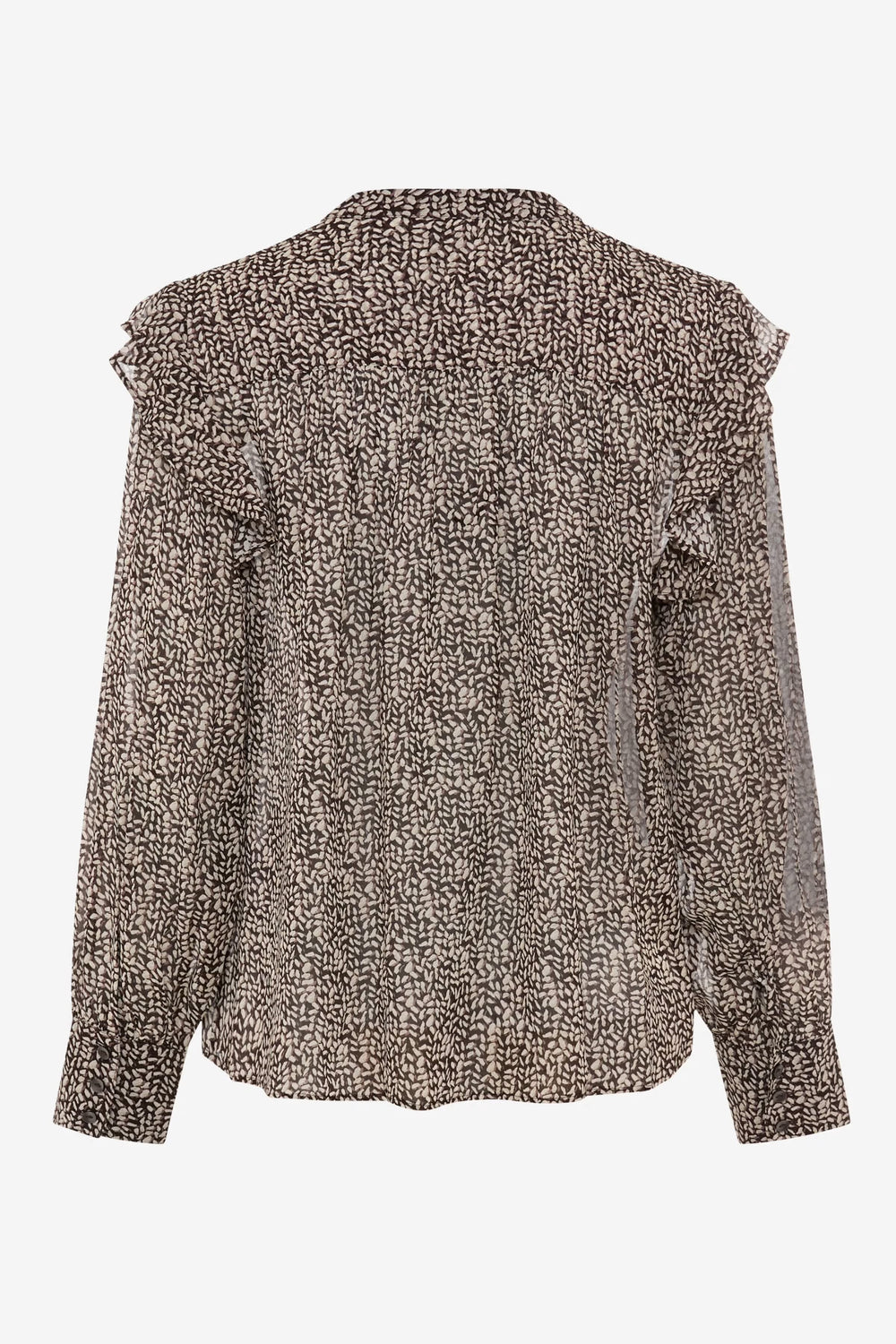Blouse violette imprimée à volants vue de face pour femme Brax