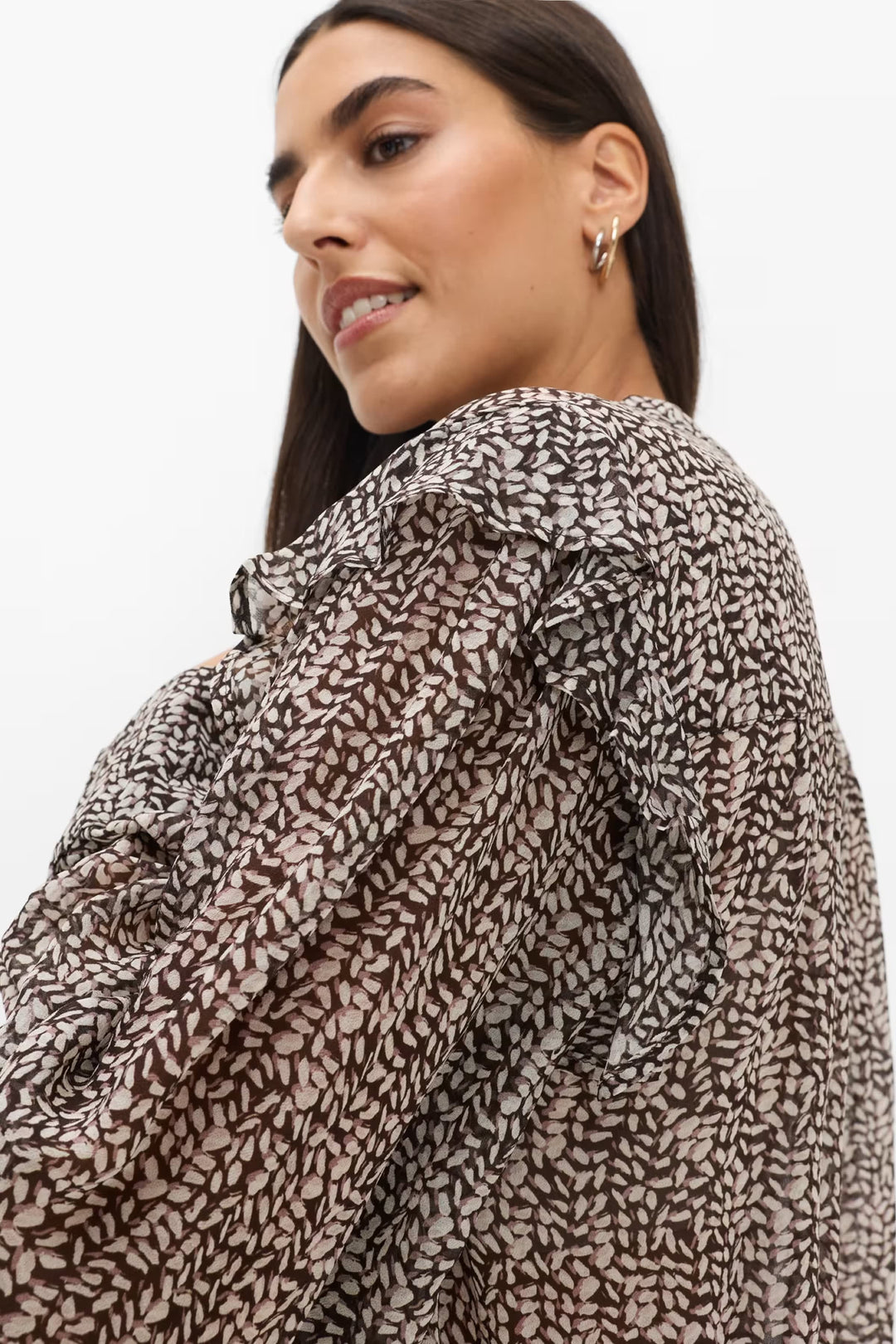 Blouse violette imprimée à volants pour femme Brax