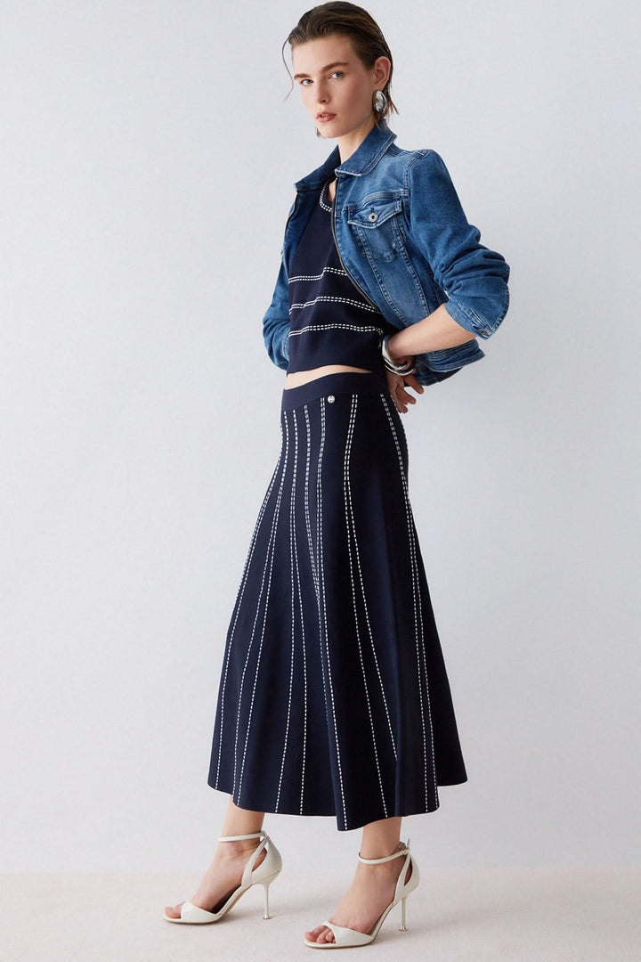 Flared midi skirt with a striped pattern