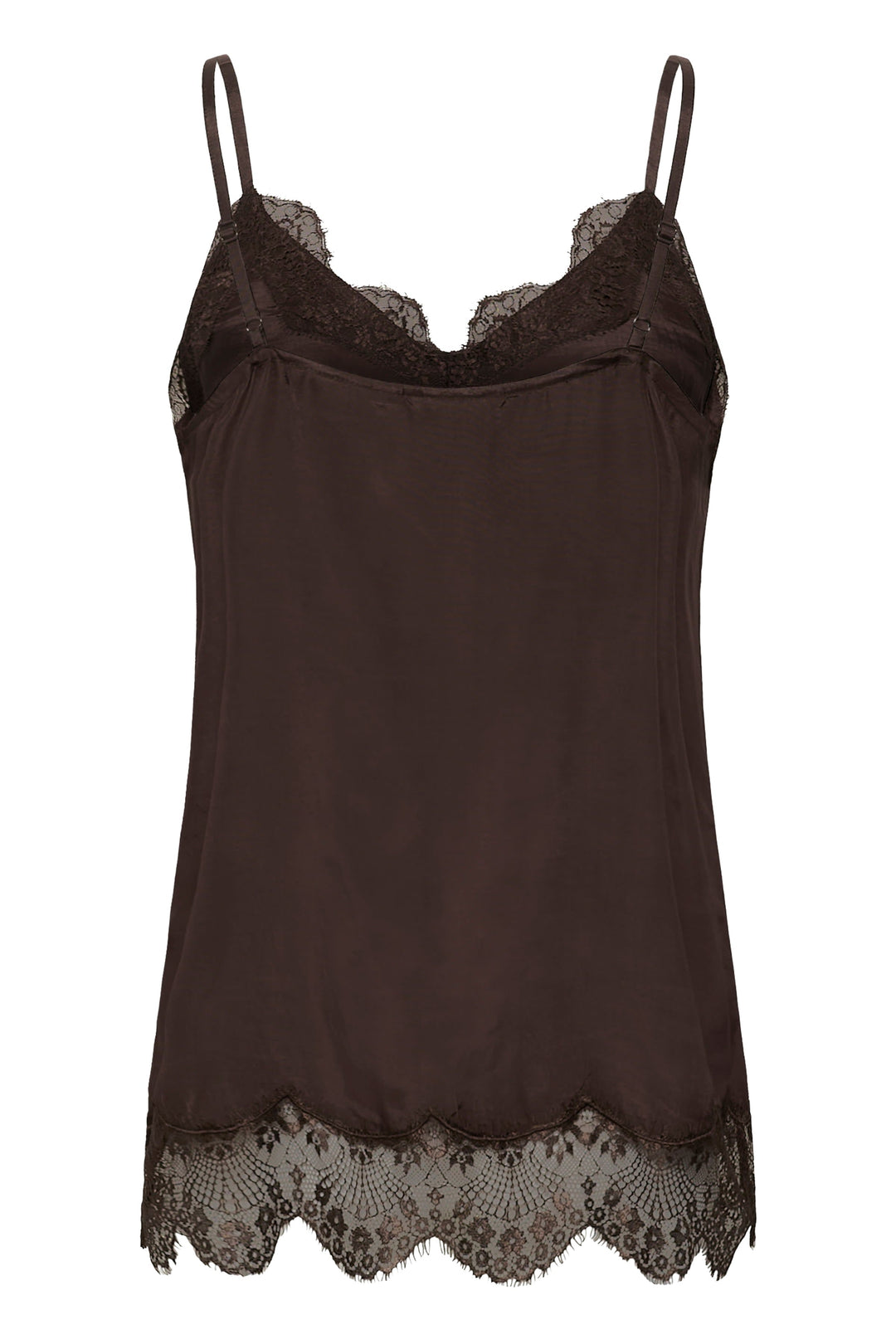 Vue de face camisole satinée à dentelle Cream pour femme noir - Valérie Simon