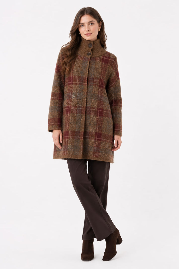 Vue latérale cape à carreaux Repeat Cashmere pour femme gris col montant - Valérie Simon