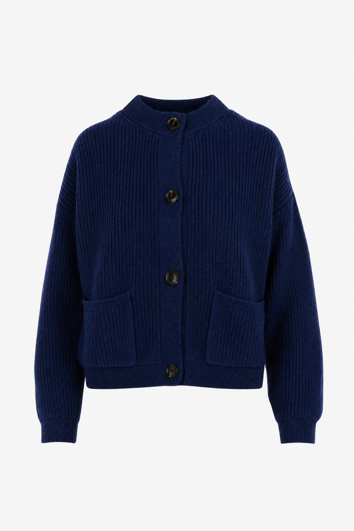 Vue de face cardigan JC SOPHIE femme beige à poches côtelées - Valérie Simon