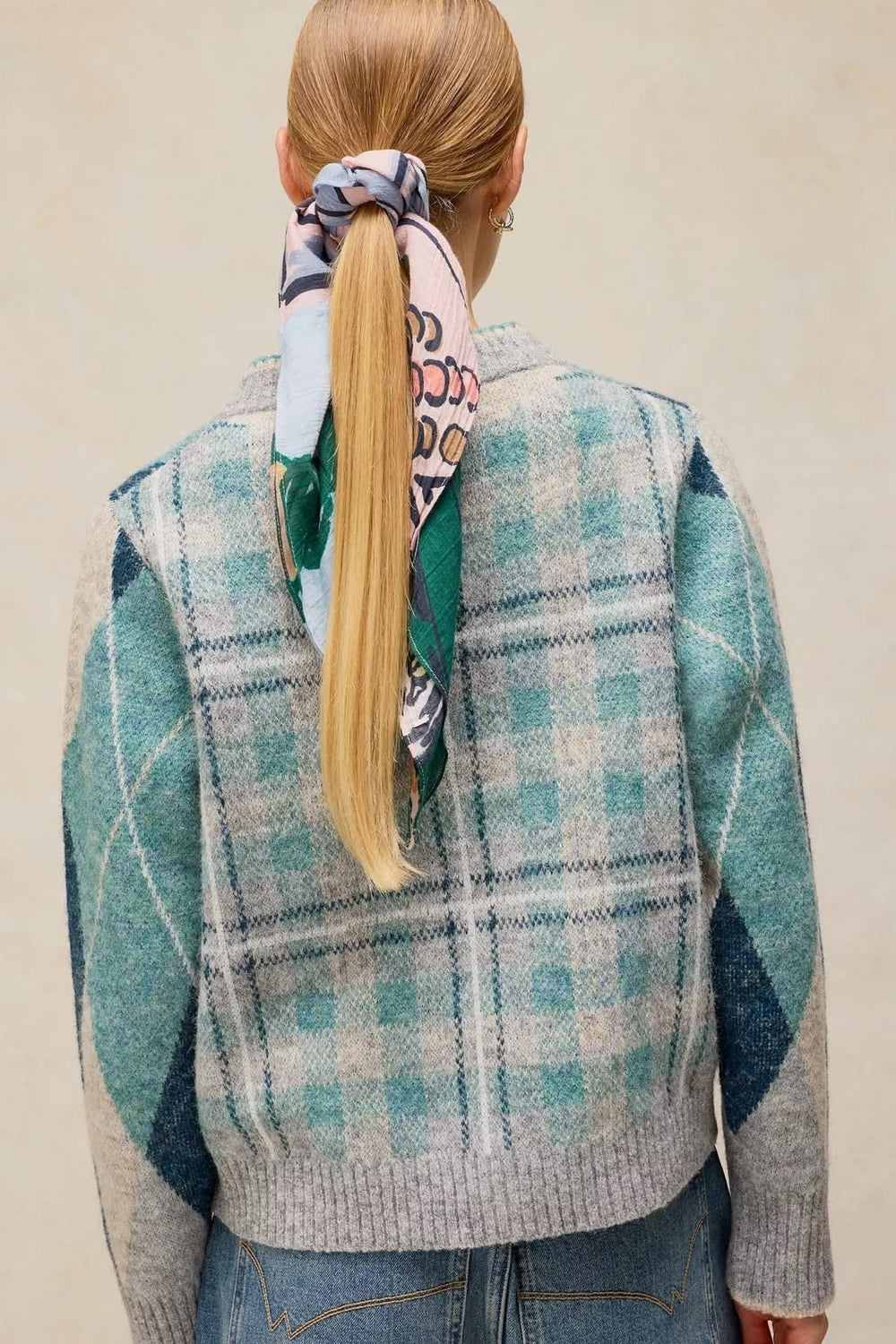 Women's front view diamond-pattern knit cardigan White Stuff