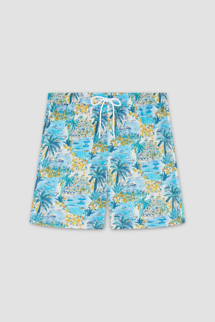 Maillot de bain imprimé tropical bleu et jaune