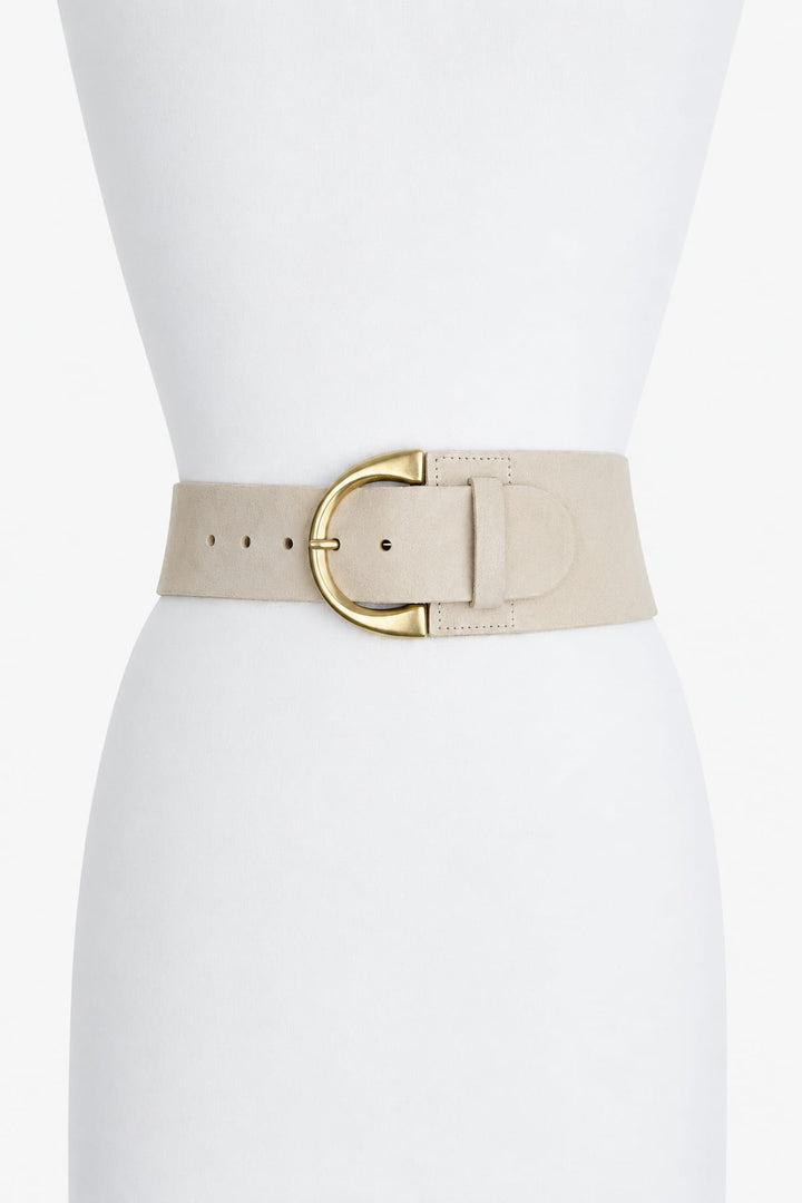 Kalie belt with a rounded buckle in brown leather, side view, for women - Valérie Simon