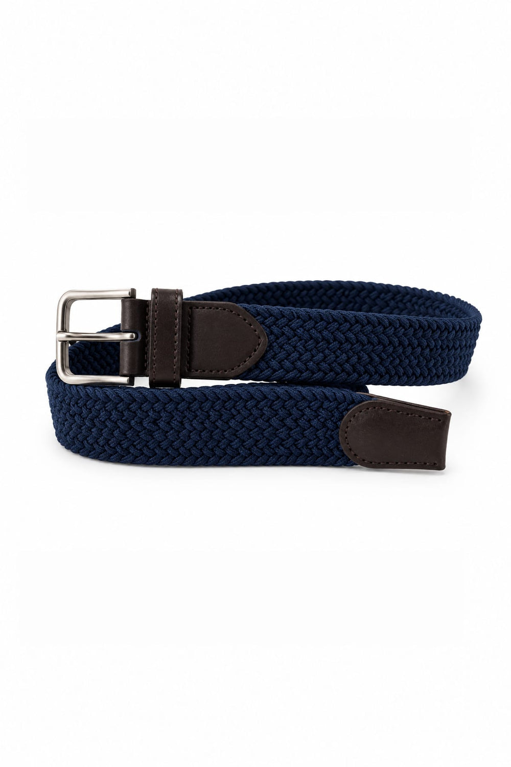 Close-up of the Meyer men's blue grained stretch braided belt - Valérie Simon