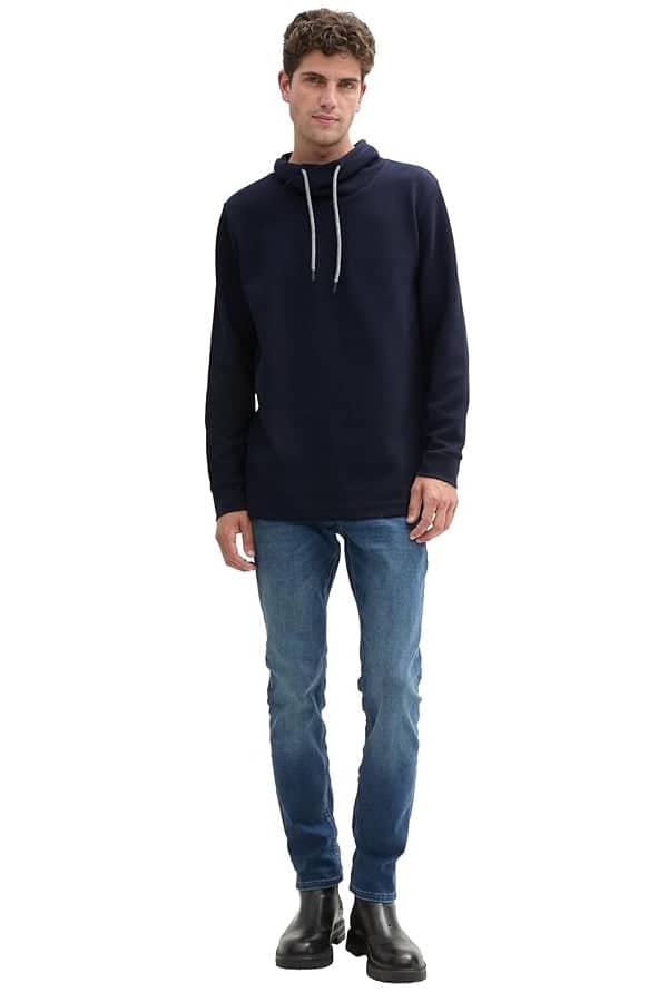 Front view of a beige turtleneck sweater with drawstrings by Tom Tailor for men - Valérie Simon