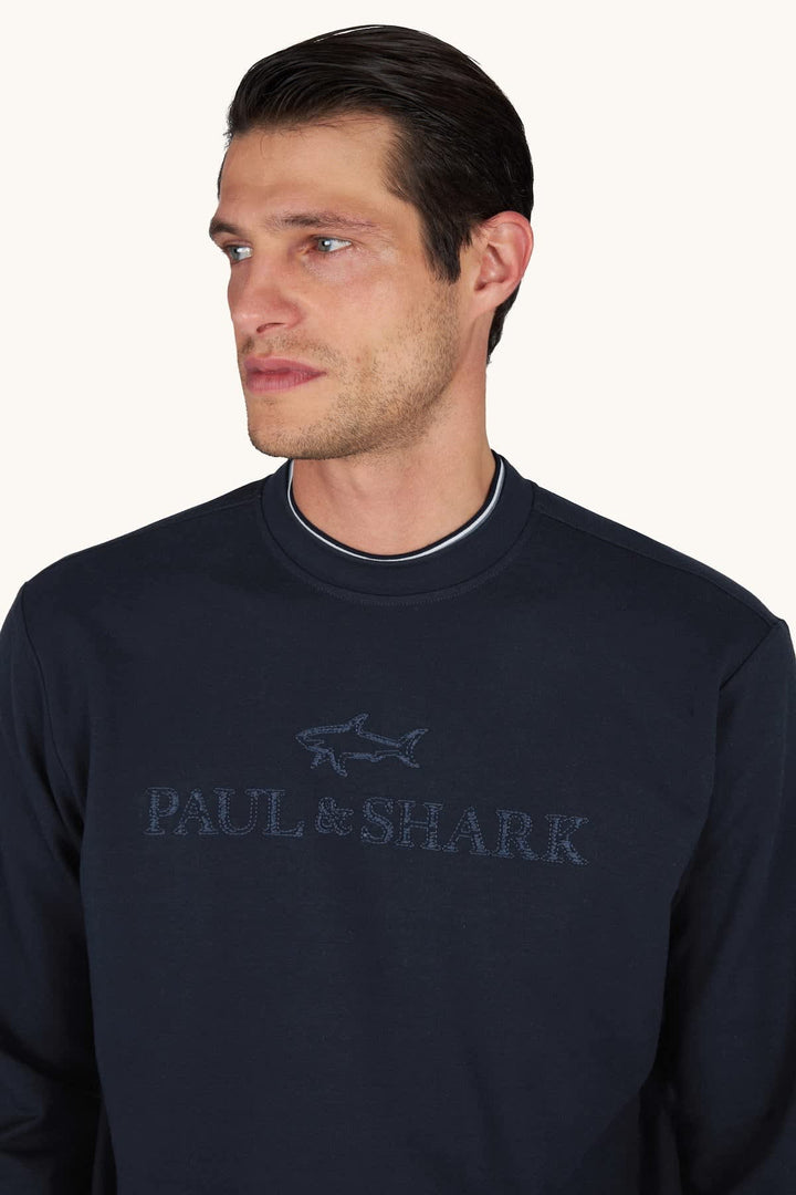 Vue de côté chandail Paul and Shark homme logo ton sur ton noir - Valérie Simon