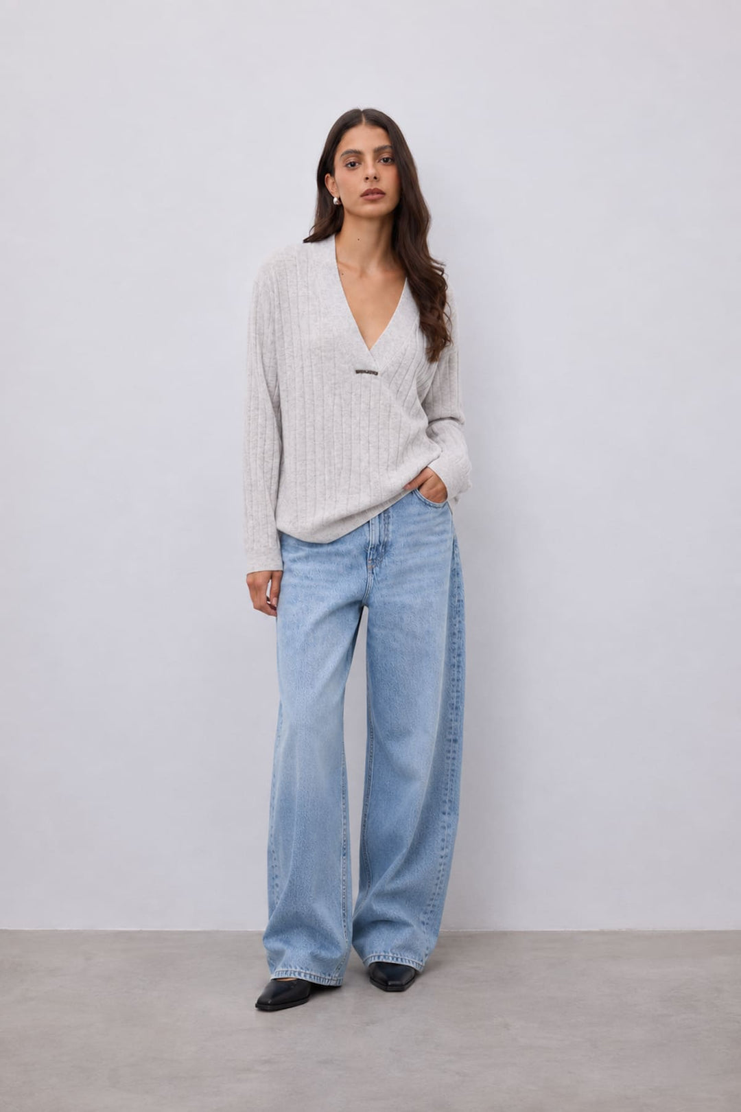 Chandail cache-cœur en tricot côtelé pour femme Not Shy