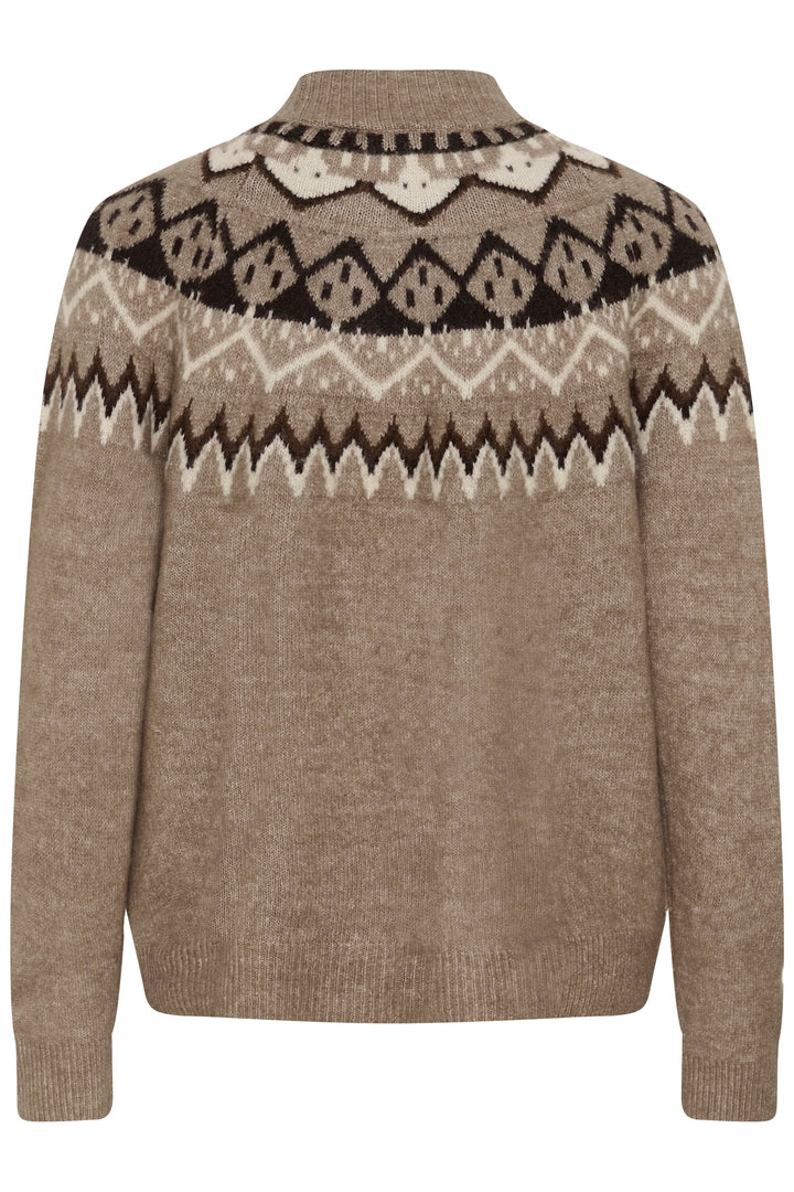 Vue frontale chandail jacquard motif nordique Cream beige avec détails rouges - Valérie Simon