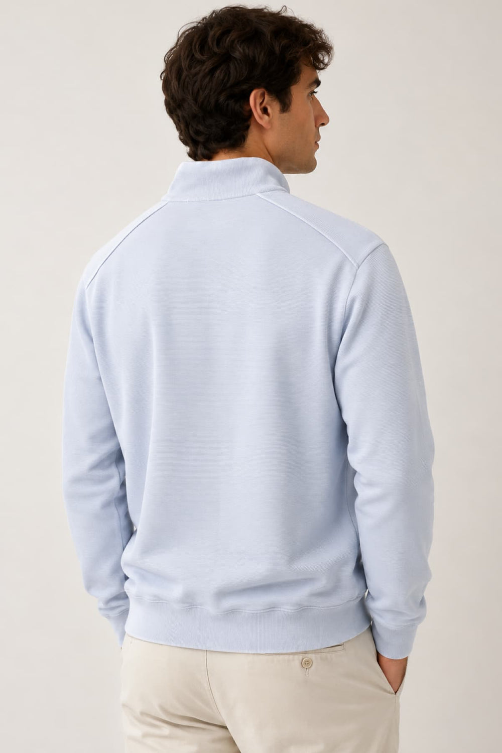 Vue de face chandail texturé Paul and Shark homme bleu avec col montant - Valérie Simon