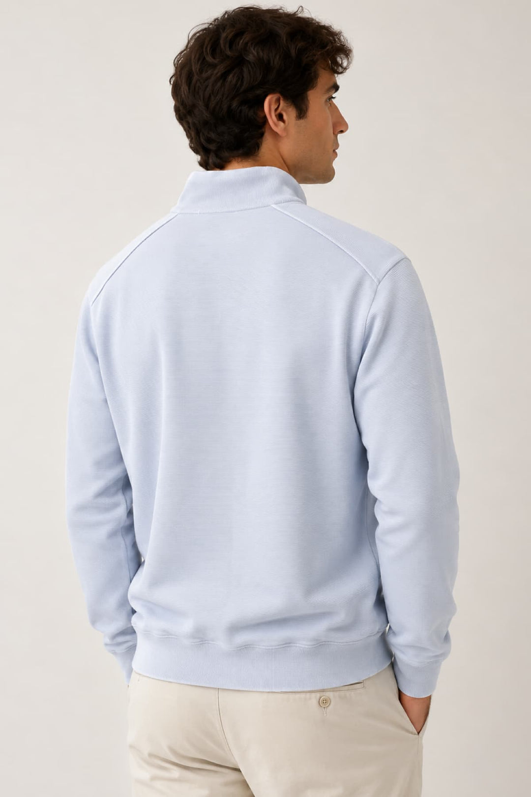 Vue de face chandail texturé Paul and Shark homme bleu avec col montant - Valérie Simon