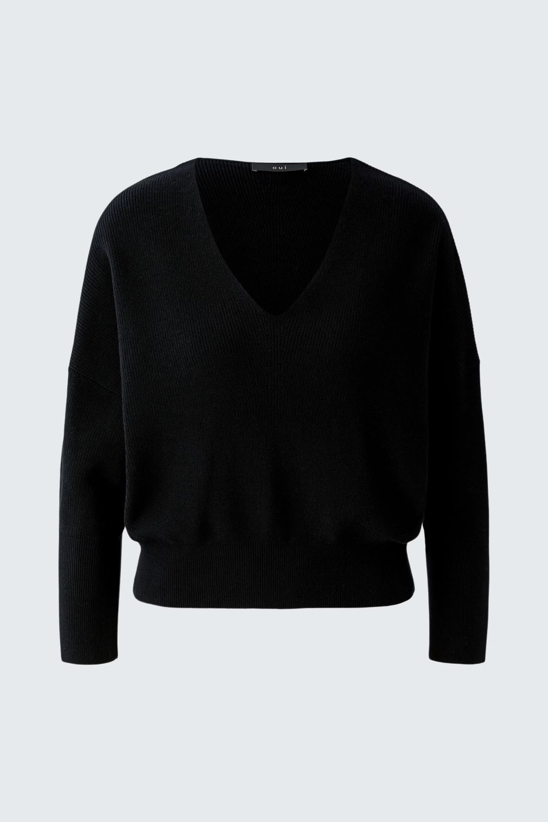 Vue latérale chandail col V blanc Oui pour femme en maille douce - Valérie Simon